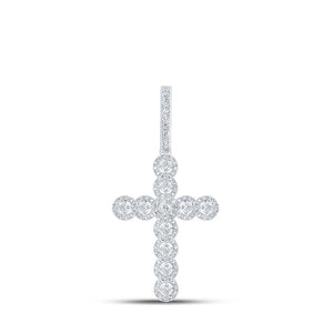 Men's Diamond Charm Pendant | 10kt White Gold Mens Round Diamond Cross Charm Pendant 3/4 Cttw | Splendid Jewellery GND