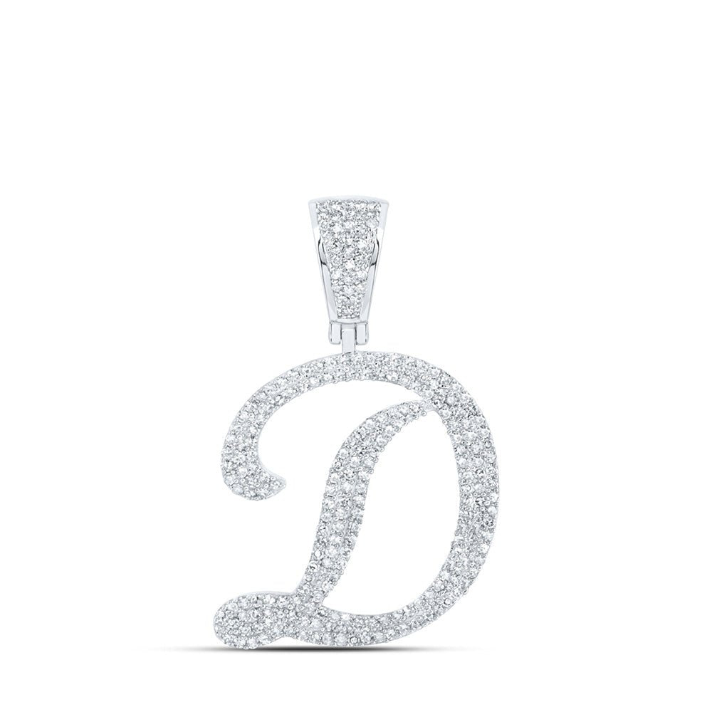 Men's Diamond Charm Pendant | 10kt White Gold Mens Round Diamond D Initial Letter Charm Pendant 1 Cttw | Splendid Jewellery GND