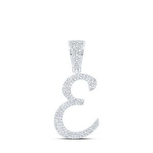 Men's Diamond Charm Pendant | 10kt White Gold Mens Round Diamond E Initial Letter Charm Pendant 3/4 Cttw | Splendid Jewellery GND