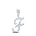 10kt White Gold Men's Round Diamond F Initial Letter Charm Pendant 7/8 Cttw - Dazzling Diamond Delight - Alternate view 1 from Splendid Jewellery