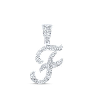 Men's Diamond Charm Pendant | 10kt White Gold Mens Round Diamond F Initial Letter Charm Pendant 7/8 Cttw | Splendid Jewellery GND