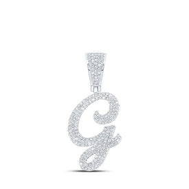 10kt White Gold Men's Round Diamond G Initial Letter Charm Pendant - 7/8 Cttw - Alternate view 1 from Splendid Jewellery