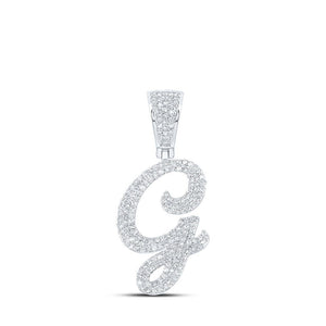 Men's Diamond Charm Pendant | 10kt White Gold Mens Round Diamond G Initial Letter Charm Pendant 7/8 Cttw | Splendid Jewellery GND