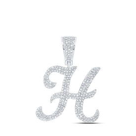 10kt White Gold Men's Round Diamond H Initial Letter Charm Pendant - 1-1/5 Cttw - Alternate view 1 from Splendid Jewellery