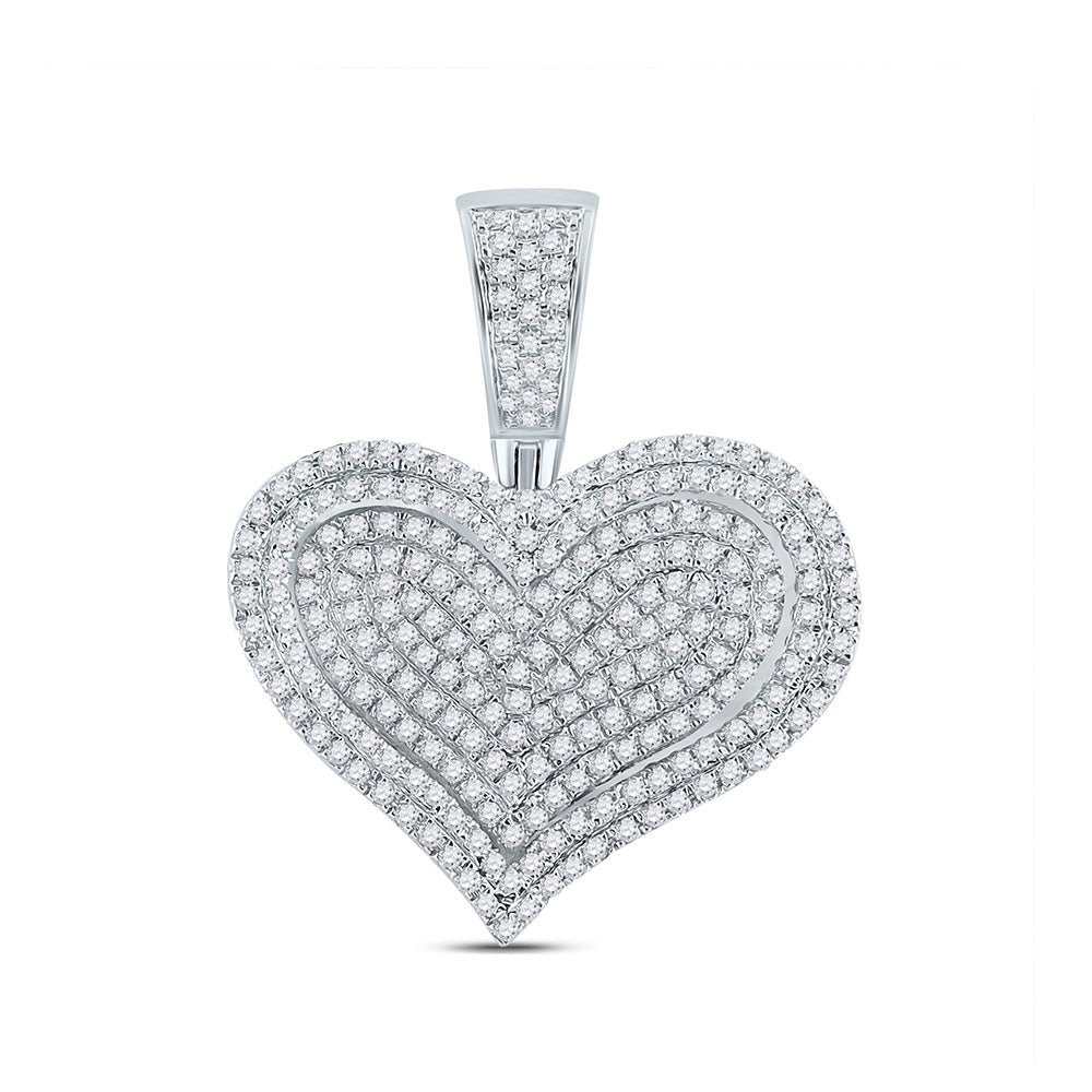 Men's Diamond Charm Pendant | 10kt White Gold Mens Round Diamond Heart Charm Pendant 3/4 Cttw | Splendid Jewellery GND