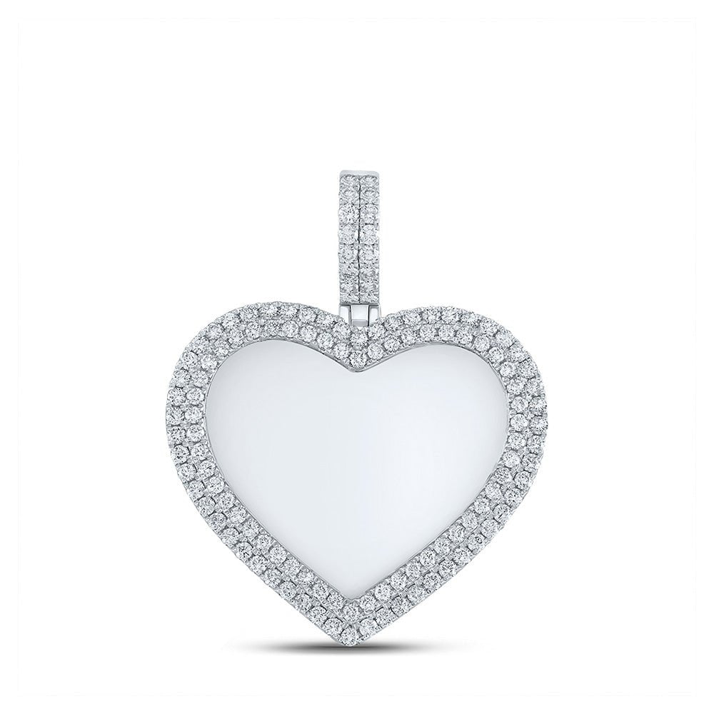 Men's Diamond Charm Pendant | 10kt White Gold Mens Round Diamond Heart Memory Charm Pendant 2 Cttw | Splendid Jewellery GND