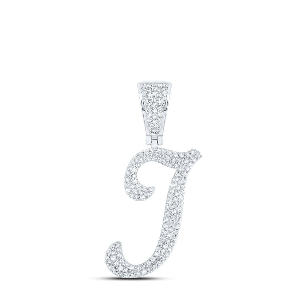 Men's Diamond Charm Pendant | 10kt White Gold Mens Round Diamond I Initial Letter Charm Pendant 5/8 Cttw | Splendid Jewellery GND