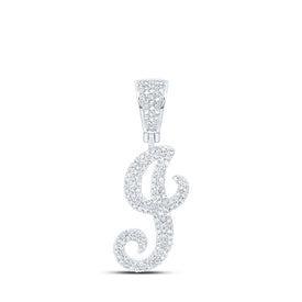 10kt White Gold Men's Round Diamond J Initial Letter Charm Pendant - 3/4 Cttw - Alternate view 1 from Splendid Jewellery