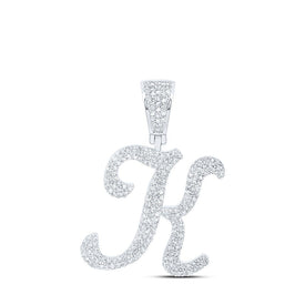 10kt White Gold Men's Round Diamond K Initial Letter Charm Pendant - 1 Cttw | Splendid Jewellery - Alternate view 1 from Splendid Jewellery