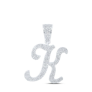 Men's Diamond Charm Pendant | 10kt White Gold Mens Round Diamond K Initial Letter Charm Pendant 1 Cttw | Splendid Jewellery GND