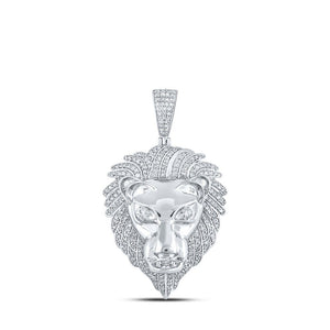 Men's Diamond Charm Pendant | 10kt White Gold Mens Round Diamond Lion Face Charm Pendant 1-1/3 Cttw | Splendid Jewellery GND