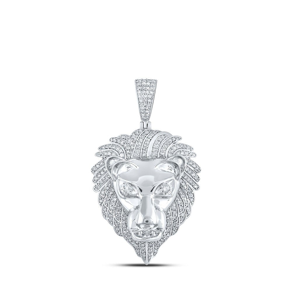 Men's Diamond Charm Pendant | 10kt White Gold Mens Round Diamond Lion Face Charm Pendant 1-1/3 Cttw | Splendid Jewellery GND