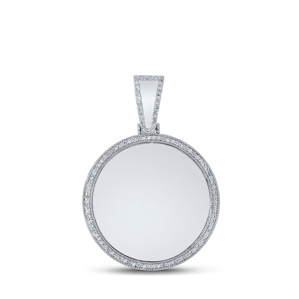 Men's Diamond Charm Pendant | 10kt White Gold Mens Round Diamond Memory Circle Charm Pendant 5/8 Cttw | Splendid Jewellery GND