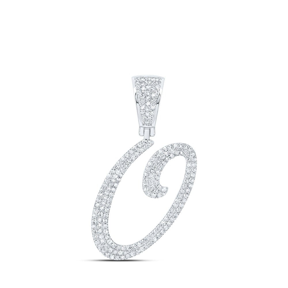 Men's Diamond Charm Pendant | 10kt White Gold Mens Round Diamond O Initial Letter Charm Pendant 7/8 Cttw | Splendid Jewellery GND