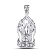 Load image into Gallery viewer, 10kt White Gold Mens Round Diamond Praying Hands Rosary Charm Pendant - A Symbolic Statement of Faith and Style - Alternate view 1 from Splendid Jewellery