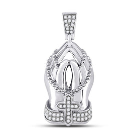 10kt White Gold Mens Round Diamond Praying Hands Rosary Charm Pendant - A Symbolic Statement of Faith and Style - Alternate view 1 from Splendid Jewellery