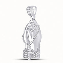 Load image into Gallery viewer, 10kt White Gold Mens Round Diamond Praying Hands Rosary Charm Pendant - A Symbolic Statement of Faith and Style - Alternate view 2 from Splendid Jewellery