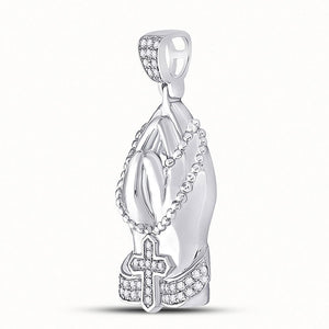 Men's Diamond Charm Pendant | 10kt White Gold Mens Round Diamond Praying Hands Rosary Charm Pendant 1/4 Cttw | Splendid Jewellery GND