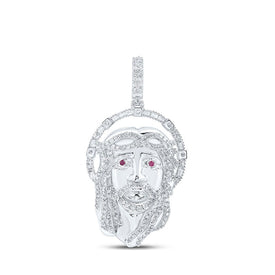 10kt White Gold Men's Round Diamond Ruby Jesus Face Charm Pendant - 1-3/4 Cttw - Alternate view 1 from Splendid Jewellery