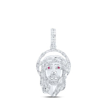 Load image into Gallery viewer, 10kt White Gold Men&#39;s Round Diamond Ruby Jesus Face Charm Pendant 1 Cttw | Splendid Jewellery - Alternate view 1 from Splendid Jewellery
