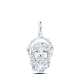 10kt White Gold Men's Round Diamond Ruby Jesus Face Charm Pendant 1 Cttw | Splendid Jewellery - Alternate view 1 from Splendid Jewellery