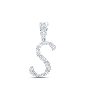 10kt White Gold Men's Round Diamond S Initial Letter Charm Pendant - 5/8 Cttw | Splendid Jewellery - Alternate view 1 from Splendid Jewellery