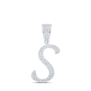 Men's Diamond Charm Pendant | 10kt White Gold Mens Round Diamond S Initial Letter Charm Pendant 5/8 Cttw | Splendid Jewellery GND