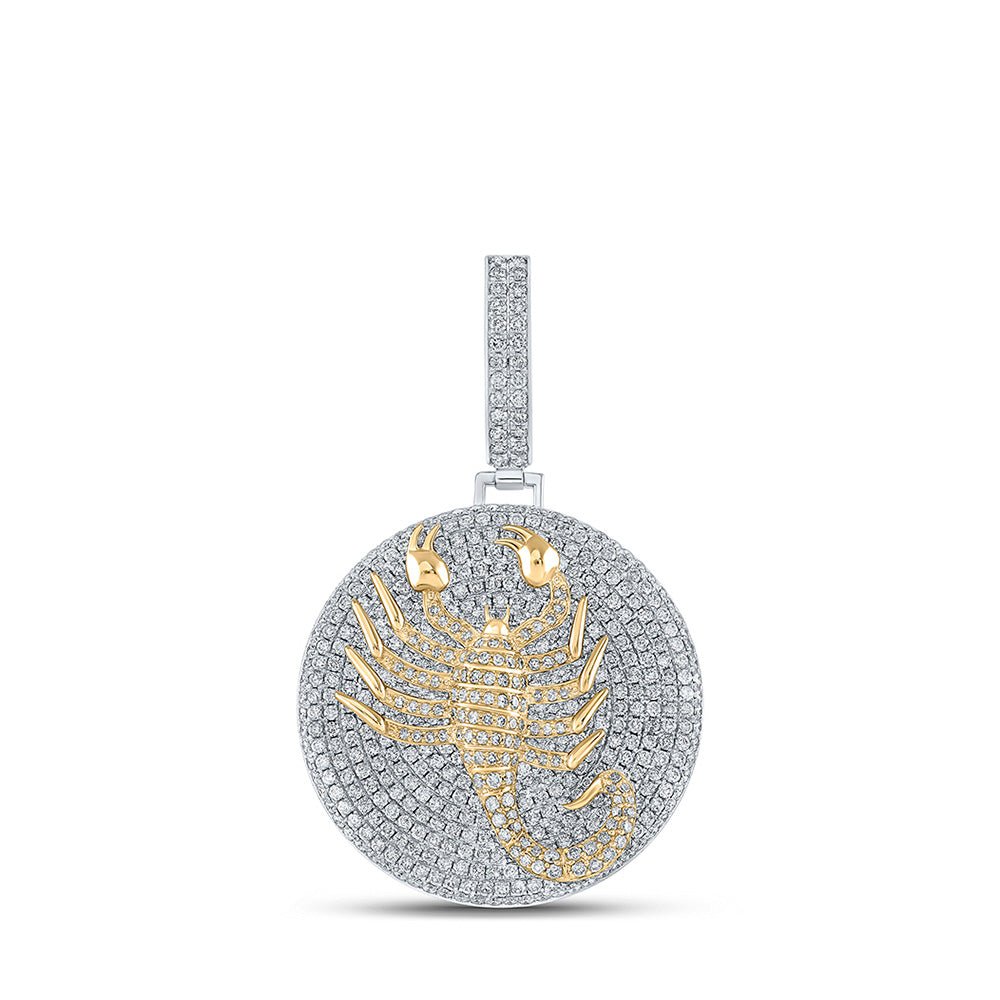 Men's Diamond Charm Pendant | 10kt White Gold Mens Round Diamond Scorpion Circle Charm Pendant 7-1/3 Cttw | Splendid Jewellery GND