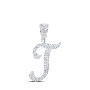 Men's Diamond Charm Pendant | 10kt White Gold Mens Round Diamond T Initial Letter Charm Pendant 3/4 Cttw | Splendid Jewellery GND