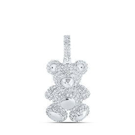 10kt White Gold Mens Round Diamond Teddy Bear Charm Pendant 1-1/3 Cttw - Alternate view 1 from Splendid Jewellery