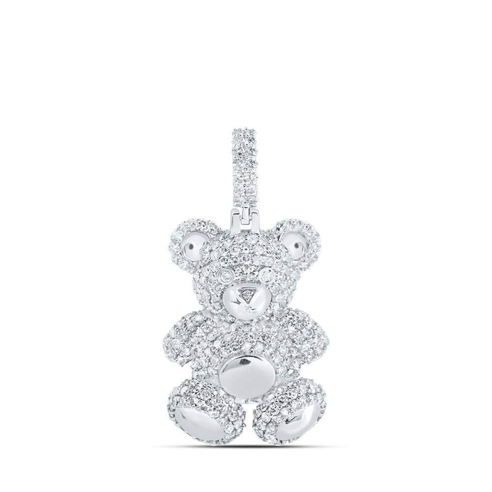 Men's Diamond Charm Pendant | 10kt White Gold Mens Round Diamond Teddy Bear Charm Pendant 1-1/3 Cttw | Splendid Jewellery GND