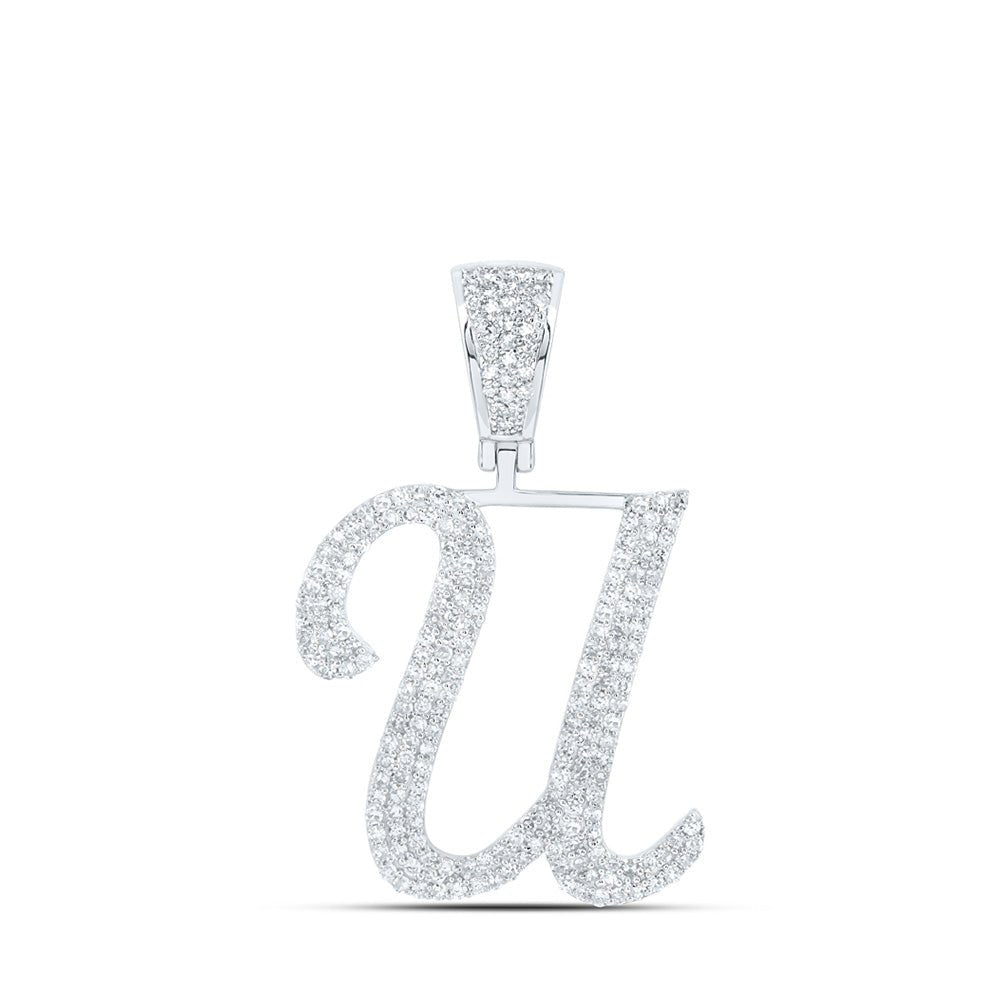 Men's Diamond Charm Pendant | 10kt White Gold Mens Round Diamond U Initial Letter Charm Pendant 1 Cttw | Splendid Jewellery GND