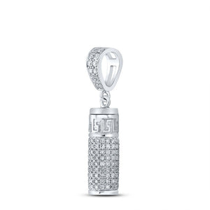 Men's Diamond Charm Pendant | 10kt White Gold Mens Round Diamond Urn Cylinder Charm Pendant 1 Cttw | Splendid Jewellery GND
