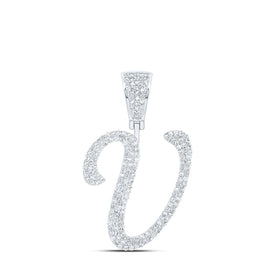 10kt White Gold Men's Round Diamond V Initial Letter Charm Pendant - 7/8 Cttw - Alternate view 1 from Splendid Jewellery