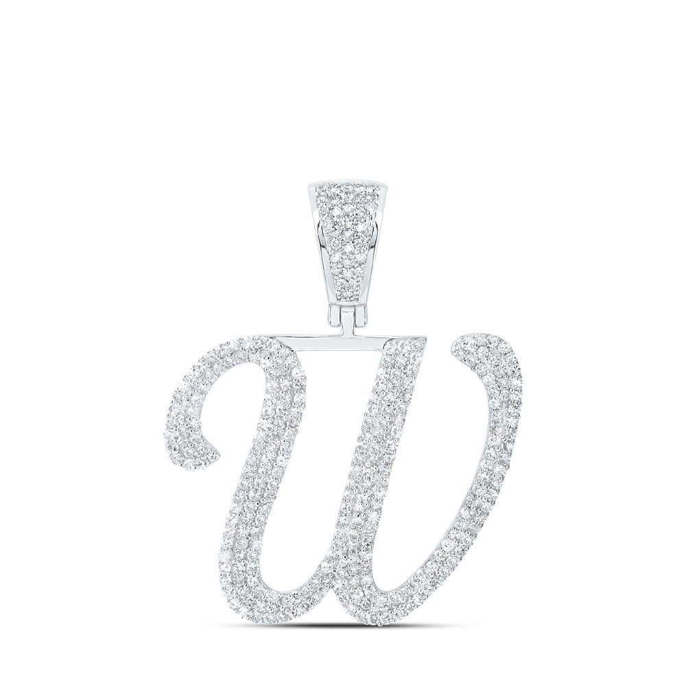 Men's Diamond Charm Pendant | 10kt White Gold Mens Round Diamond W Initial Letter Charm Pendant 1-1/4 Cttw | Splendid Jewellery GND