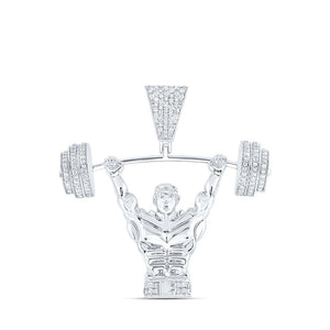 Men's Diamond Charm Pendant | 10kt White Gold Mens Round Diamond Weight Lifter Charm Pendant 5/8 Cttw | Splendid Jewellery GND