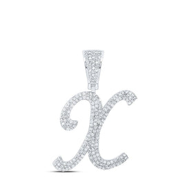 10kt White Gold Mens Round Diamond X Initial Letter Charm Pendant - 1 Cttw | Splendid Jewellery - Alternate view 1 from Splendid Jewellery