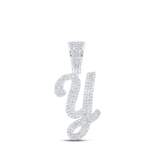 Load image into Gallery viewer, 10kt White Gold Men&#39;s Round Diamond Y Initial Letter Charm Pendant - 7/8 Cttw | Splendid Jewellery - Alternate view 1 from Splendid Jewellery