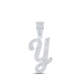 10kt White Gold Men's Round Diamond Y Initial Letter Charm Pendant - 7/8 Cttw | Splendid Jewellery - Alternate view 1 from Splendid Jewellery