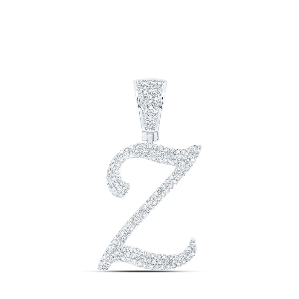 Men's Diamond Charm Pendant | 10kt White Gold Mens Round Diamond Z Initial Letter Charm Pendant 7/8 Cttw | Splendid Jewellery GND