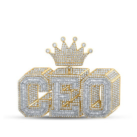 10kt Yellow Gold Men's Baguette Diamond 3D CEO Crown Charm Pendant - A Majestic Statement Piece Top view from the 10Kt Yellow Gold Mens Baguette Diamond 3D Ceo Crown Charm Pendant 12 3 8 Cttwpin210528 collection by Splendid Jewellery