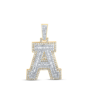 Men's Diamond Charm Pendant | 10kt Yellow Gold Mens Baguette Diamond A Initial Letter Charm Pendant 1-1/4 Cttw | Splendid Jewellery GND