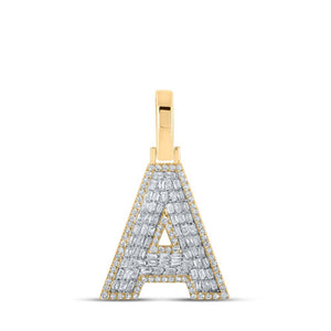 Men's Diamond Charm Pendant | 10kt Yellow Gold Mens Baguette Diamond A Initial Letter Charm Pendant 1/2 Cttw | Splendid Jewellery GND