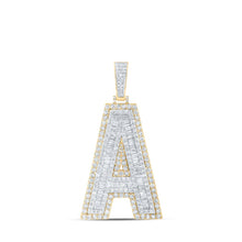 Load image into Gallery viewer, 10kt Yellow Gold Men&#39;s Baguette Diamond A Initial Letter Charm Pendant - 4-7/8 Cttw Top view from the 10Kt Yellow Gold Mens Baguette Diamond A Initial Letter Charm Pendant 4 7 8 Cttwpin216680 collection by Splendid Jewellery