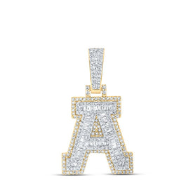10kt Yellow Gold Mens Baguette Diamond A Initial Letter Charm Pendant - 5/8 Cttw Top view from the 10Kt Yellow Gold Mens Baguette Diamond A Initial Letter Charm Pendant 5 8 Cttwpin216941 collection by Splendid Jewellery