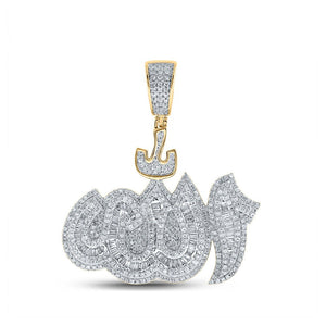 Men's Diamond Charm Pendant | 10kt Yellow Gold Mens Baguette Diamond Allah Charm Pendant 1-5/8 Cttw | Splendid Jewellery GND