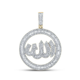 10kt Yellow Gold Men's Baguette Diamond Allah Circle Charm Pendant - 2 Cttw | Splendid Jewellery Top view from the 10Kt Yellow Gold Mens Baguette Diamond Allah Circle Charm Pendant 2 Cttwpin289523 collection by Splendid Jewellery