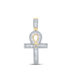 10kt Yellow Gold Baguette and Round Diamond Ankh Charm Pendant for Men - 3/4 Cttw Top view from the 10Kt Yellow Gold Mens Baguette Diamond Ankh Charm Pendant 3 4 Cttwpin210023 collection by Splendid Jewellery