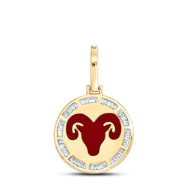 10kt Yellow Gold Men's Baguette Diamond Aries Sign Charm Pendant - 1/2 Cttw | Splendid Jewellery Side view from the 10Kt Yellow Gold Mens Baguette Diamond Aries Sign Charm Pendant 1 2 Cttwpin289118 collection by Splendid Jewellery