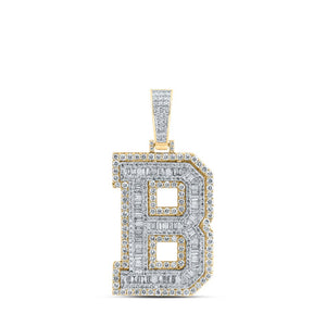 Men's Diamond Charm Pendant | 10kt Yellow Gold Mens Baguette Diamond B Initial Letter Charm Pendant 3-1/3 Cttw | Splendid Jewellery GND